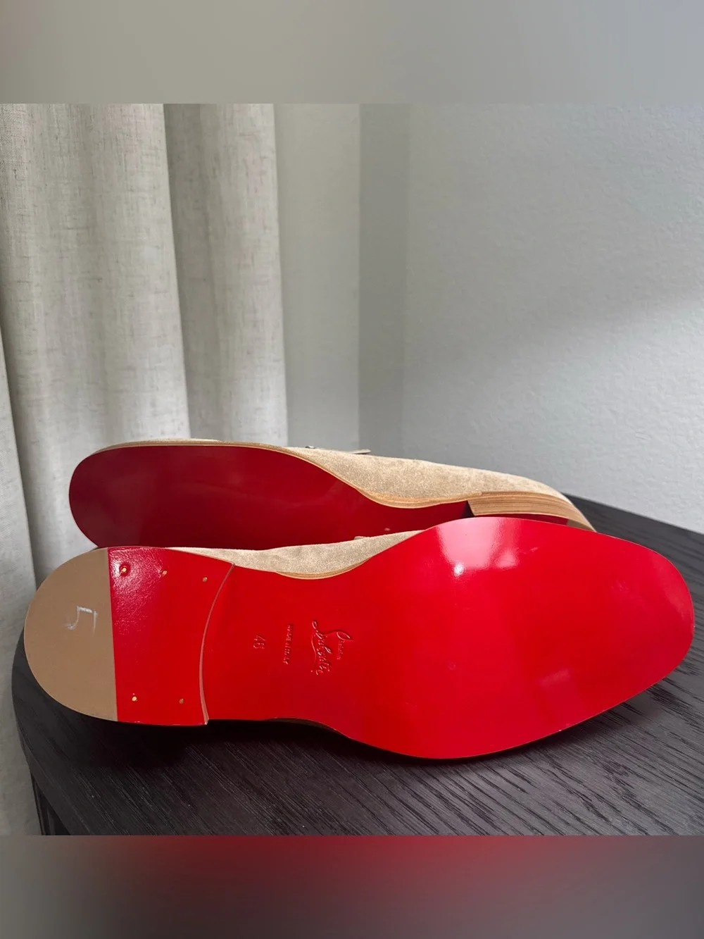 Christian Louboutin Chambelimoc Suede Loafers Dress Shoes Tan 46